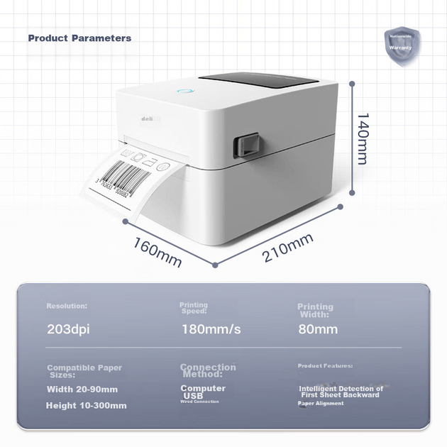 Термопринтер этикеток Deli DL-720C (НОВЫЙ) для экспресс-доставки, складской логистики, учета основных средств, 80-мм коммерческий офисный принтер этикеток и штрихкодов, компьютерная версия с USB-подключением. - изображение 5