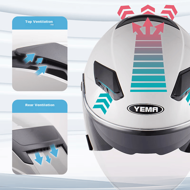 Мотоциклетный шлем YEMA 3C Certified 639S для электромобилей, мужской зимний защитный шлем с двумя линзами, женский полушлем для электросамоката, всесезонный универсальный размер, белый с полосатым рисунком и прозрачным визором. - Фото 8 Мотоциклетный шлем YEMA 3C Certified 639S для электромобилей, мужской зимний защитный шлем с двумя линзами, женский полушлем для электросамоката, всесезонный универсальный размер, белый с полосатым рисунком и прозрачным визором. - изображение 8