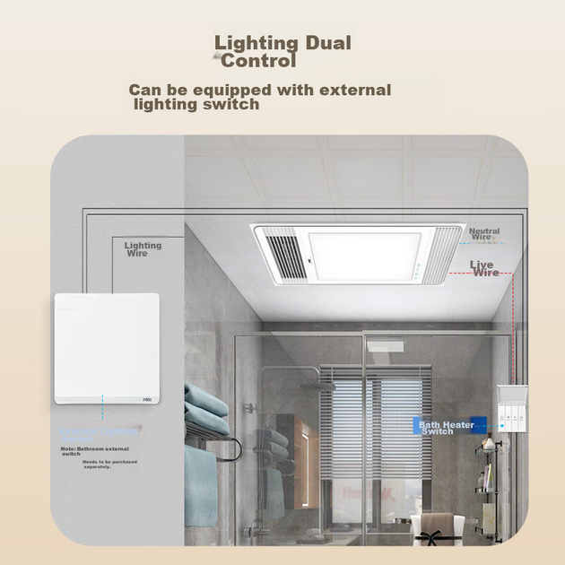 Обогреватель для ванной комнаты NVC Wind Heating, одноядерный, механический, ультратонкий, с подсветкой, вытяжной вентиляцией, модель Y333, для ванной и туалета. - изображение 8