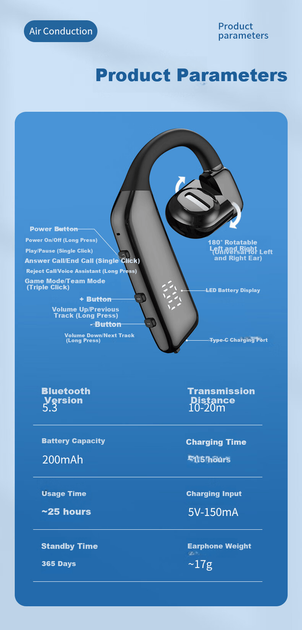 Bluetooth-гарнитура OKSJ с подвесным ушным креплением Black - Фото 14 Bluetooth-гарнитура OKSJ с подвесным ушным креплением Black - изображение 14