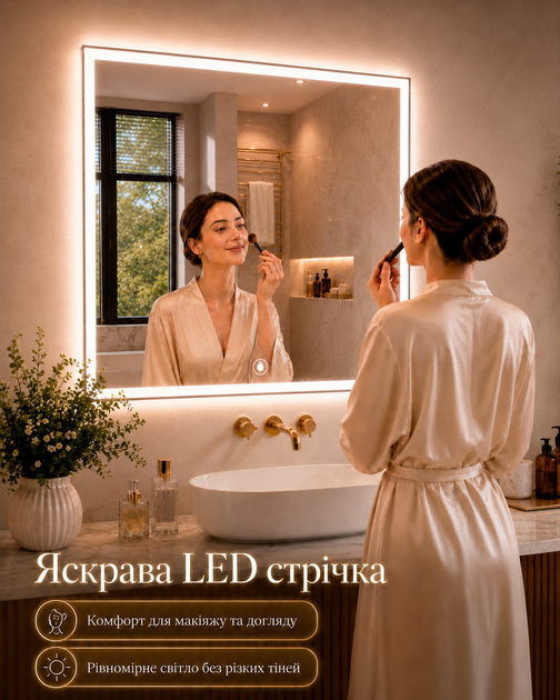 Зеркало с подсветкой 60х60 см зеркало для ванной комнаты LED смарт зеркало настенное BRS - изображение 3