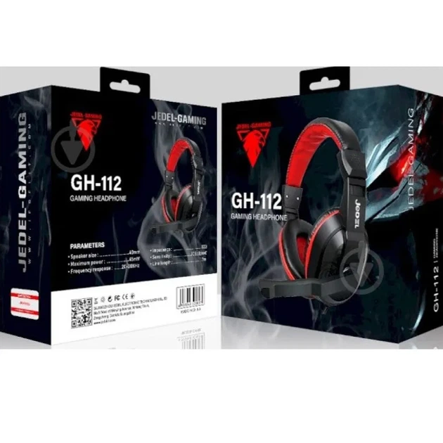 Наушники JEDEL GH-112 Gaming Headphones, проводные игровые накладные с микрофоном, 3.5 мм, кабель 2 м, черные с красным - изображение 2
