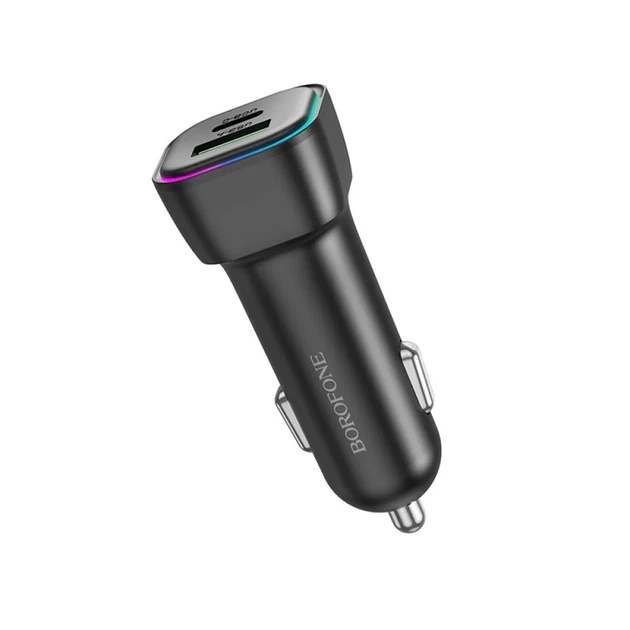 Автомобільний зарядний пристрій BOROFONE BZ28A 30W, USB-C + USB-A, PD/QC, RGB підсвітка, швидка зарядка, чорний - Фото 4 Автомобільний зарядний пристрій BOROFONE BZ28A 30W, USB-C + USB-A, PD/QC, RGB підсвітка, швидка зарядка, чорний - зображення 4