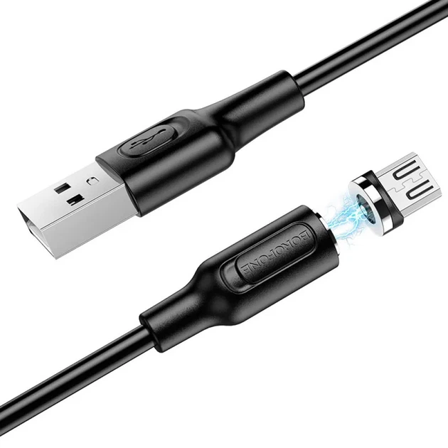 Магнітний кабель BOROFONE BX41 USB to Micro-USB 2.4A, 1 м, швидка зарядка, знімний конектор, чорний - зображення 2