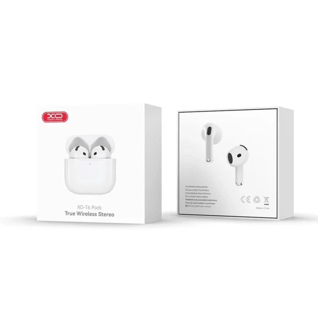 Навушники XO T6 Pods TWS Bluetooth 5.3, бездротові, з кейсом, мікрофон, сенсорне керування, білі - зображення 2