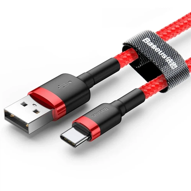 Кабель Baseus USB – USB Type-C, быстрая зарядка и передача данных, нейлоновая оплётка, красный 1 м - Фото 3 Кабель Baseus USB – USB Type-C, быстрая зарядка и передача данных, нейлоновая оплётка, красный 1 м - изображение 3