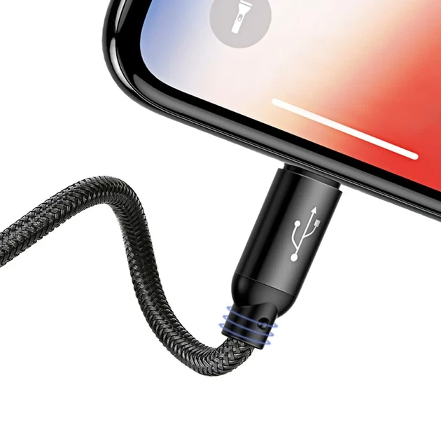 Кабель Baseus 3 в 1 Three Primary Colors USB to Lightning / Micro-USB / Type-C, 3.5A, 0.3м, швидка зарядка, чорний - зображення 4