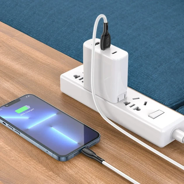 Кабель BOROFONE BX86 USB to Lightning 2.4A, 1 м, силиконовый, быстрая зарядка и синхронизация, белый - изображение 5