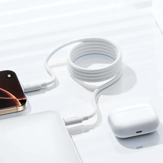 Кабель Baseus Foamed Silicone Pro Magnetic Type-C to Type-C 100W, 1 м, магнітний, швидка зарядка, білий - Фото 3 Кабель Baseus Foamed Silicone Pro Magnetic Type-C to Type-C 100W, 1 м, магнітний, швидка зарядка, білий - зображення 3