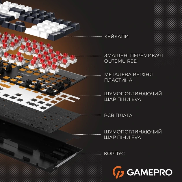 Клавіатура ігрова GamePro Genesis Metallic MK144B механічна 104 клавіші USB-C Outemu Red Black - зображення 8