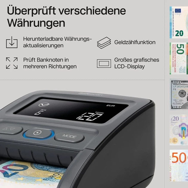 Детектор банкнот Safescan 155-SX EU валюта Чорний Б/В - зображення 2