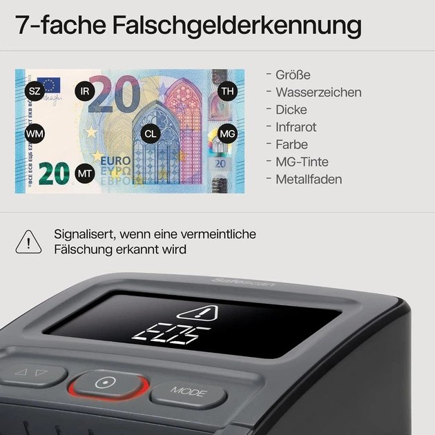 Детектор банкнот Safescan 155-SX EU валюта Чорний Б/В - зображення 3