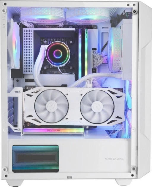 Корпус Mars Gaming MC-GEO / без БП / ATX / Mid-Tower / Сетчатая панель / Закаленное стекло / 4x120мм FRGB вентилятора / Белый - изображение 4