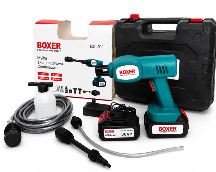 Акумуляторна мийка високого тиску BOXER BX-7011 2 акб 36 В 4000 mAh кейс - Фото 1 Акумуляторна мийка високого тиску BOXER BX-7011 2 акб 36 В 4000 mAh кейс - зображення 1