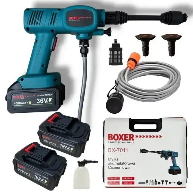 Акумуляторна мийка високого тиску BOXER BX-7011 2 акб 36 В 4000 mAh кейс - Фото 2 Акумуляторна мийка високого тиску BOXER BX-7011 2 акб 36 В 4000 mAh кейс - зображення 2