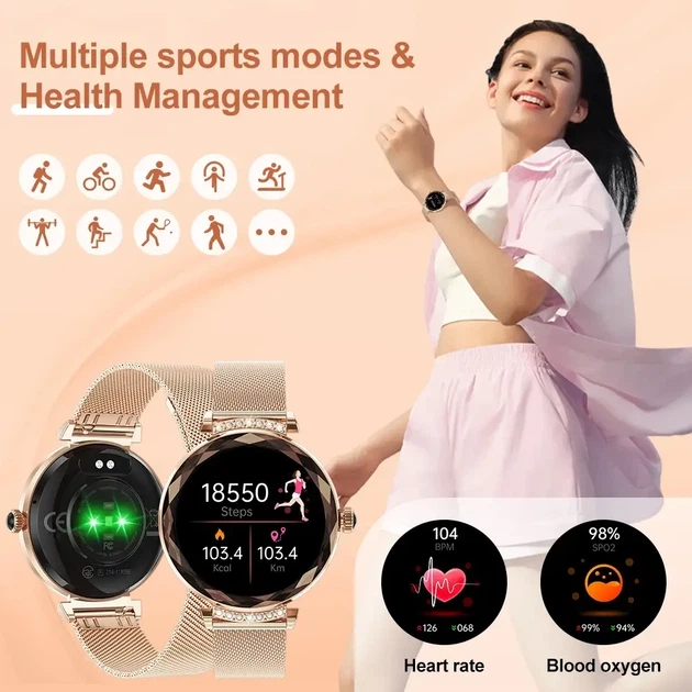 Смарт-часы женские Smart Watch Gold с AMOLED экраном с Bluetooth звонками тонометром пульсометром кислородом крови и 2 ремешками - изображение 5