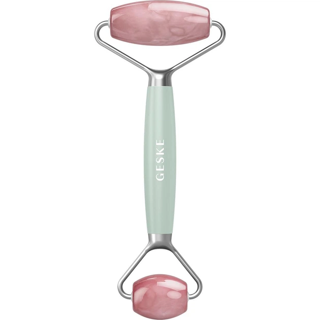 Роллер-массажер для лица и тела с розовым кварцем GESKE SmartAppGuided Rose Quartz Face & Body Roller 5в1 зеленый - изображение 5
