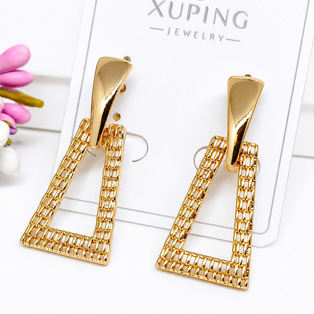 Серьги Xuping Jewelry длина 3.4см ширина 1.5см медицинское золото позолота 18К с1681 - изображение 4
