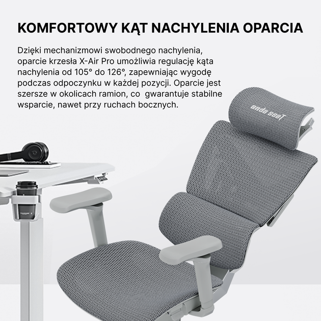 Fotel gamingowy Anda Seat X-Air Pro XL Mesh Gray Twilight (AD-WY-01-GGSP-G01) - obraz 14