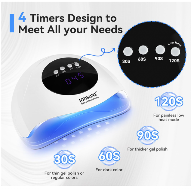 UV LED лампа для маникюра JODSONE 48W с авто сенсором и 4 таймерами, профессиональная лампа для сушки гель-лака (белая) - изображение 3