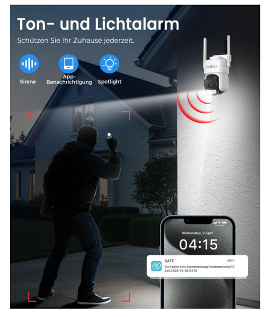 Камера видеонаблюдения WiFi PTZ 1080P внешняя 2.4/5GHz, поворотная IP камера с автотрекингом, цветным ночным видением - изображение 6