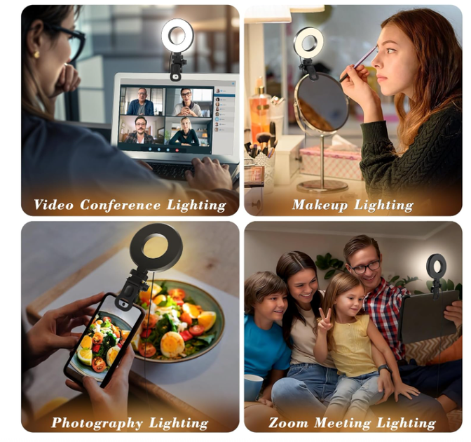 Кольцевая LED лампа Ring Light 3.5” Clip-on для ноутбука и телефона | 3 цвета света, 5 уровней яркости, таймер, USB подсветка - Фото 8 Кольцевая LED лампа Ring Light 3.5” Clip-on для ноутбука и телефона | 3 цвета света, 5 уровней яркости, таймер, USB подсветка - изображение 8