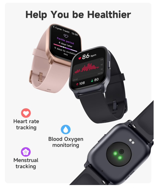 Смарт-часы TOOBUR Smart Watch универсальны для Android и iOS | Фитнес-браслет с звонками, пульсометром, 100 режимов, IP68 - изображение 2