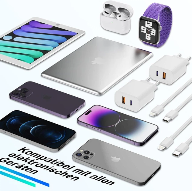 Зарядное устройство MFi 20W PD для iPhone (2 шт) + USB-C to Lightning кабель 2м, быстрая зарядка iPhone 14/13/12/11 - Фото 4 Зарядное устройство MFi 20W PD для iPhone (2 шт) + USB-C to Lightning кабель 2м, быстрая зарядка iPhone 14/13/12/11 - изображение 4