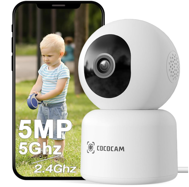 Камера COCOCAM 5MP для дома и животных, Wi-Fi 2.4/5GHz, поворот 355° горизонтально / 95° вертикально, AI обнаружение движения, 24/ - Фото 1 Камера COCOCAM 5MP для дома и животных, Wi-Fi 2.4/5GHz, поворот 355° горизонтально / 95° вертикально, AI обнаружение движения, 24/ - изображение 1