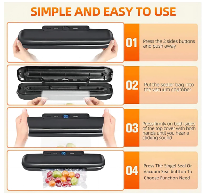 Вакуумный упаковщик для продуктов Vacuum Sealer, автоматический вакууматор для сухих и влажных продуктов, компактная машина для ва - Фото 3 Вакуумный упаковщик для продуктов Vacuum Sealer, автоматический вакууматор для сухих и влажных продуктов, компактная машина для ва - изображение 3