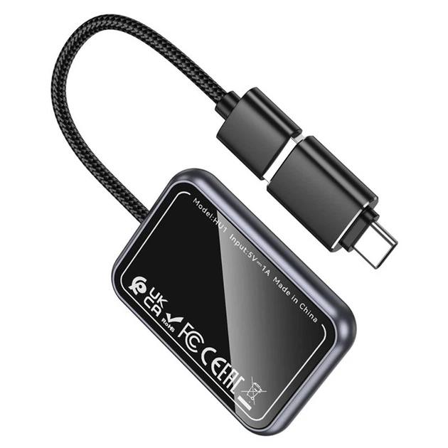 Адаптер автомобільний, бездротовий, Hoco HU1, CarPlay, USB/Type-C, Wi-fi, BT, 0.85m, metal grey - зображення 3