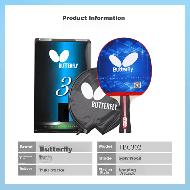 Ракетка для настольного тенниса BUTTERFLY Three-Star, хват "перо", двусторонняя обратная резина, 5-слойное основание, ракетка военного класса, одинарная ракетка TBC302, в комплекте с чехлом. - изображение 5