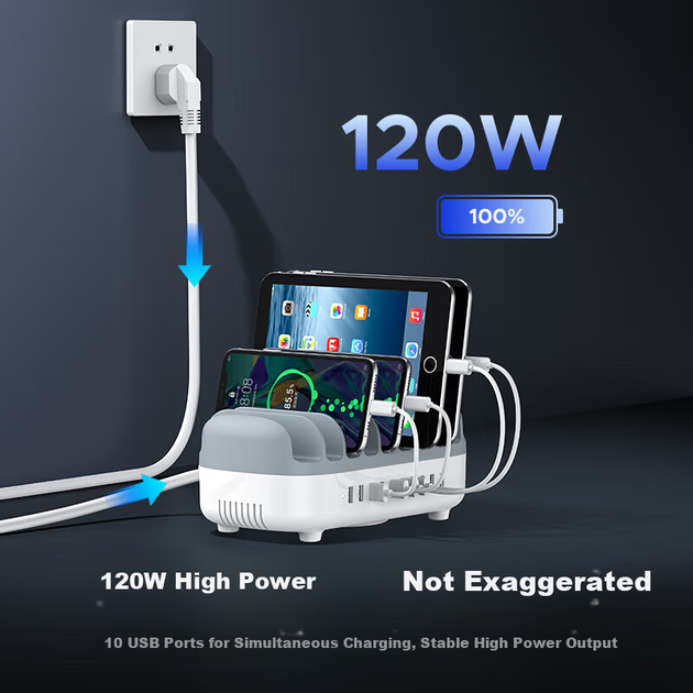 Комплект Зарядное устройство ORICO 120W 10xUSB-A + Кабель Black (DUK-10P) - изображение 2
