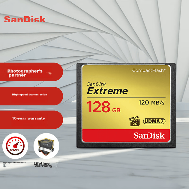 Карта памяти SANDISK Extreme CompactFlash 128 GB (SDCFXSB-128G-Z46) - Фото 2 Карта памяти SANDISK Extreme CompactFlash 128 GB (SDCFXSB-128G-Z46) - изображение 2