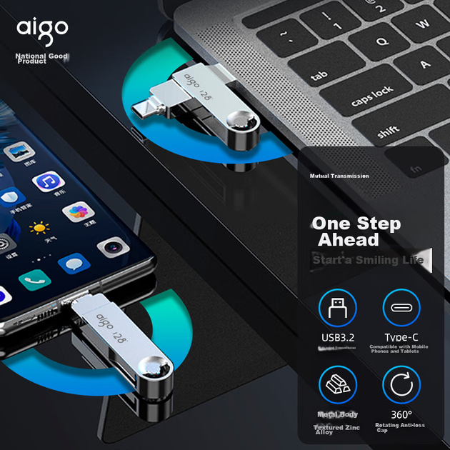Флеш-накопичувач Aigo 32 ГБ типу C USB 3.2 з двома інтерфейсами, 120 МБ/с U353, велика ємність для офісу та навчання, телефону, комп'ютера, автомобіля, студентського USB-накопичувача - изображение 8