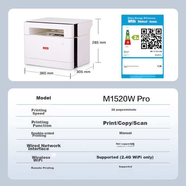 Принтер лазерный Lenovo M1520W Pro с Wi-Fi, копированием и сканированием - изображение 6