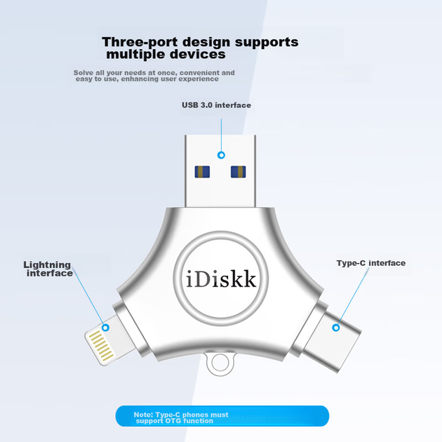 USB-накопитель IDiskk 512 ГБ, сертифицированный MFi, с разъемом Type-C для прямого подключения к компьютеру, большой объем памяти, подходит для Huawei, Android, Apple iPhone 15 и iPhone 16, флеш-накопитель для резервного копирования фотографий. - изображение 5