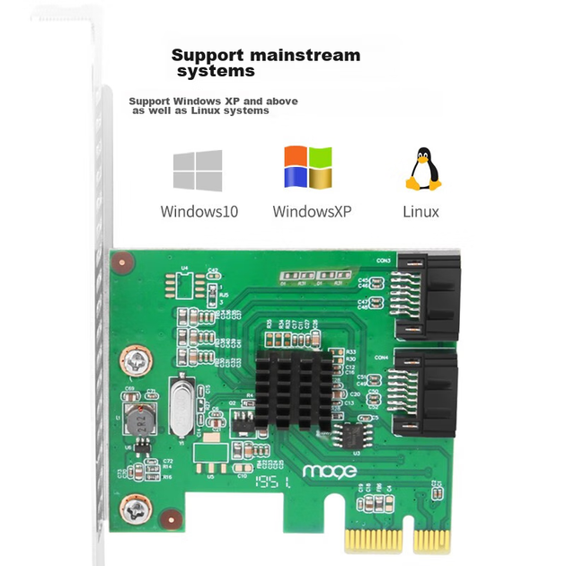 Адаптер MOGE PCI Express X1 — SATA 3.0 RAID Card MC2656 для настольных компьютеров. Поддерживает режимы NCQ, RAID0, RAID1. - изображение 4