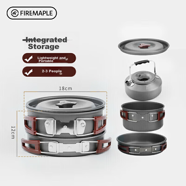 Походный набор FIRE-MAPLE с 204 предметами посуды, включая кастрюлю, плиту, чайник и котел, подходит для приготовления пищи на открытом воздухе, рассчитан на 2-3 человек. - Фото 5 Походный набор FIRE-MAPLE с 204 предметами посуды, включая кастрюлю, плиту, чайник и котел, подходит для приготовления пищи на открытом воздухе, рассчитан на 2-3 человек. - изображение 5