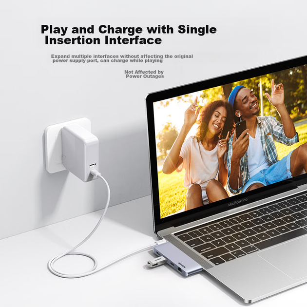 Док-станція UGREEN Type-C Direct Expansion, конвертер USB-C на HDMI, концентратор C-Port, гігабітний Ethernet-адаптер, розгалужувач HUB 3.0, сумісний з ноутбуками Apple та Huawei, iPad - зображення 5
