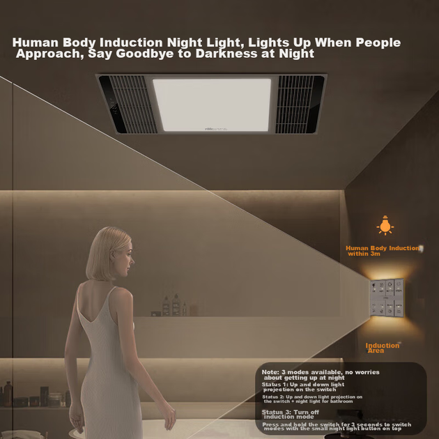 Обогреватель для ванной комнаты NVC Wind And Heat, ультратонкая серия с регулируемой частотой, устройство для стерилизации и вентиляции с постоянным температурным режимом, модель Y417. - изображение 6