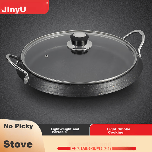 Кастрюля Jinyu, сковорода-гриль для барбекю, тарелка для запекания мяса, сковорода-гриль для индукционной плиты, универсальная электрическая керамическая плита с антипригарным покрытием для использования на открытом воздухе. - изображение 9