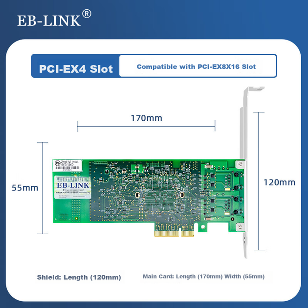 EB-LINK Intel 82576 Chip PCI-E X4 Gigabit Dual-Port Server Network Card with Two Ports, Soft Router ROS Aggregatio - Фото 2 EB-LINK Intel 82576 Chip PCI-E X4 Gigabit Dual-Port Server Network Card with Two Ports, Soft Router ROS Aggregatio - изображение 2
