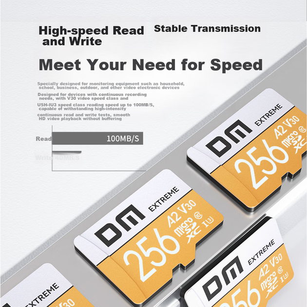 Карта памяти DM Extreme microSDXC 256GB Class 10 UHS-I U3 V30 A2 - Фото 2 Карта памяти DM Extreme microSDXC 256GB Class 10 UHS-I U3 V30 A2 - изображение 2