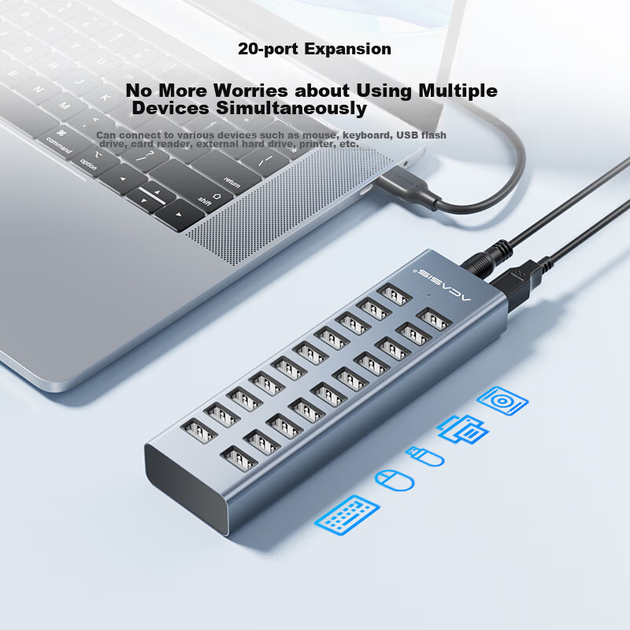 USB-концентратор Acasis 2.0 с 20 портами, док-станция расширения для ноутбуков и настольных компьютеров, многопортовый преобразователь для группового управления и прошивки, с портом питания H037 - Фото 3 USB-концентратор Acasis 2.0 с 20 портами, док-станция расширения для ноутбуков и настольных компьютеров, многопортовый преобразователь для группового управления и прошивки, с портом питания H037 - изображение 3