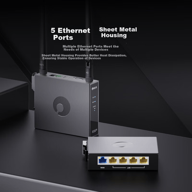Beiruipugongying Pugongying R300A, промисловий 4G маршрутизатор, зовнішній бездротовий WiFi, маршрутизатор із SIM-картами, віддалена мережа, проникнення в інтрамережу, 4G загальномережеве CPE, відеомоніторинг, дві SIM-карти, 5 мережевих портів - изображение 3