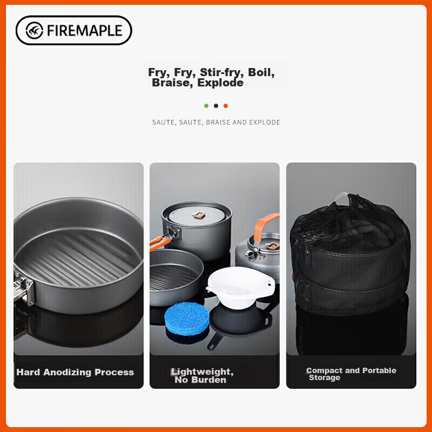 Набор походной посуды FIRE-MAPLE, рассчитанный на 2-3 человек, снаряжение для кемпинга, кухонные принадлежности, чайник для использования на открытом воздухе. - Фото 4 Набор походной посуды FIRE-MAPLE, рассчитанный на 2-3 человек, снаряжение для кемпинга, кухонные принадлежности, чайник для использования на открытом воздухе. - изображение 4