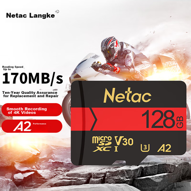 Карта пам'яті Netac P500 microSDXC 128GB UHS-I U3 V30 A2 + SD-адаптер - зображення 2