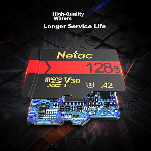 Карта пам'яті Netac P500 microSDXC 128GB UHS-I U3 V30 A2 + SD-адаптер - зображення 4