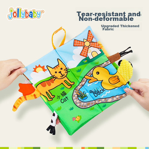 Тканевая книжка Jollybaby развивающая, для детей 0-12 месяцев, моющаяся - Фото 3 Тканевая книжка Jollybaby развивающая, для детей 0-12 месяцев, моющаяся - изображение 3